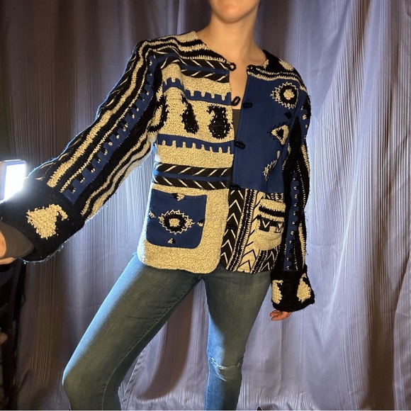 fabulous vintage funky cobalt blue wool jacket // size XL - Picture 2 of 12